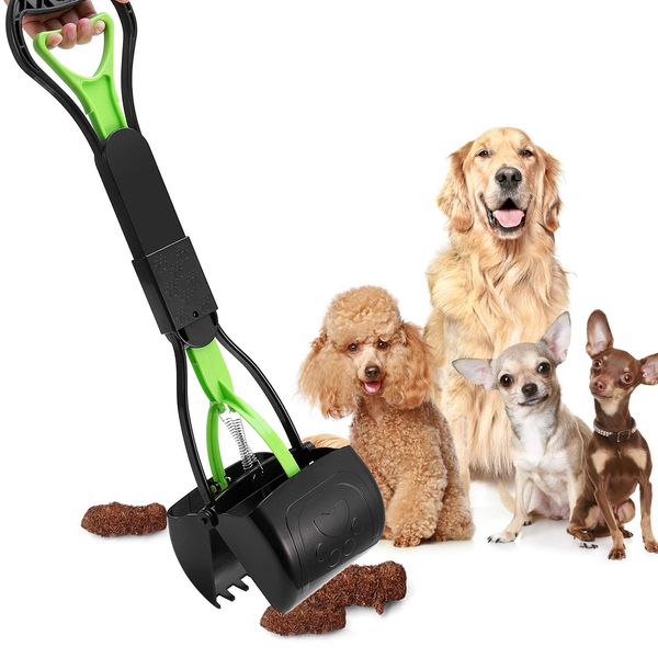 

non-breakable pet pooper scooper for dogs and cats with long handle high strength material and durable spring for easy grass and gravel