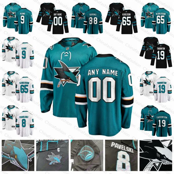 

пользовательские сан-хосе шаркс джерси джо pavelski радим simek эрик карлссон брент бернс джо торнтон логан кутюр teal белый hockey трикотаж, Black;red