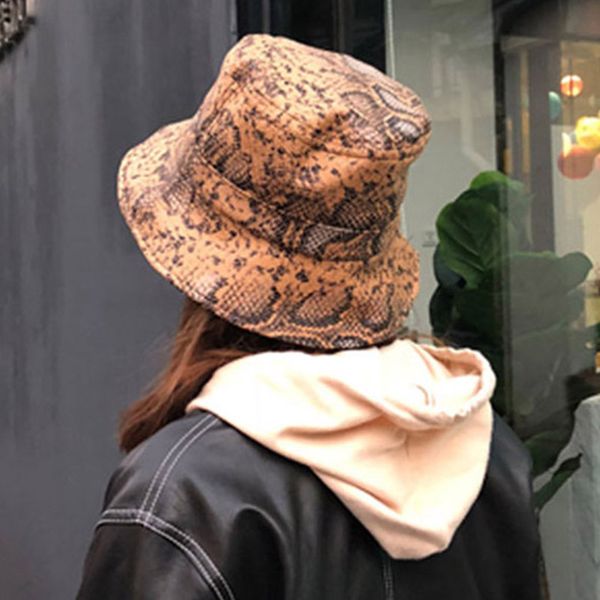 

vintage women snake pu bucket hat harajuku leather hip hop sunscreen outdoor ladies fisherman black white panama cap, Blue;gray