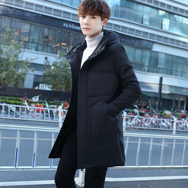 

2019 new style men's down jacket men's jacket mid-length winter korean-style hooded slim fit warm wear, Black