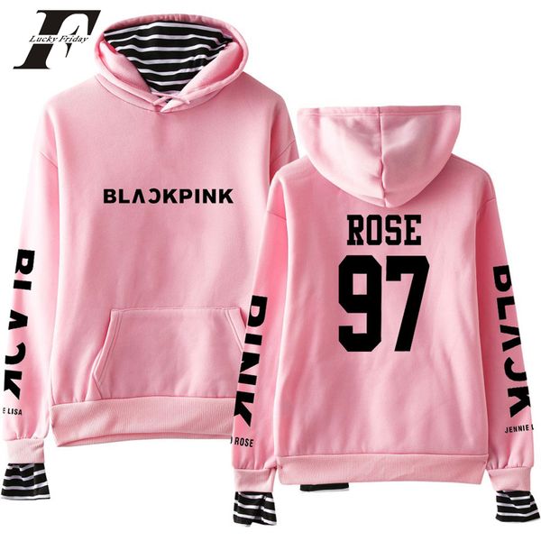 

kpop blackpink повседневный сыпучие поддельный двухкусочный hoodies толстовки с длинным рукавом корейских женщин типа мужчин ударил хмель од, Black