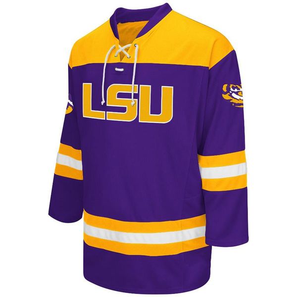

custom vintage jersey men's ncaa lsu tigers college purple white hockey jerseys stitched logos any name your number customized size s-6, Black