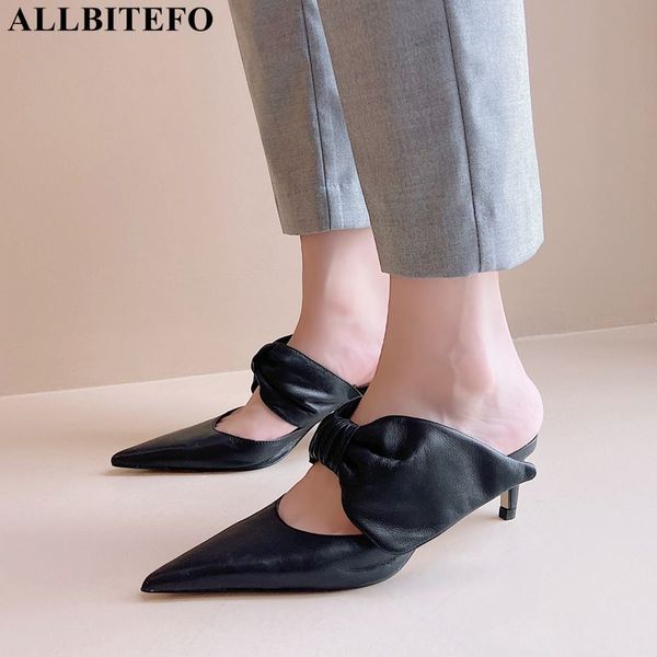 

allbitefo full genuine leather high heels summer women slippers women heel shoes flip flops slippers, Black