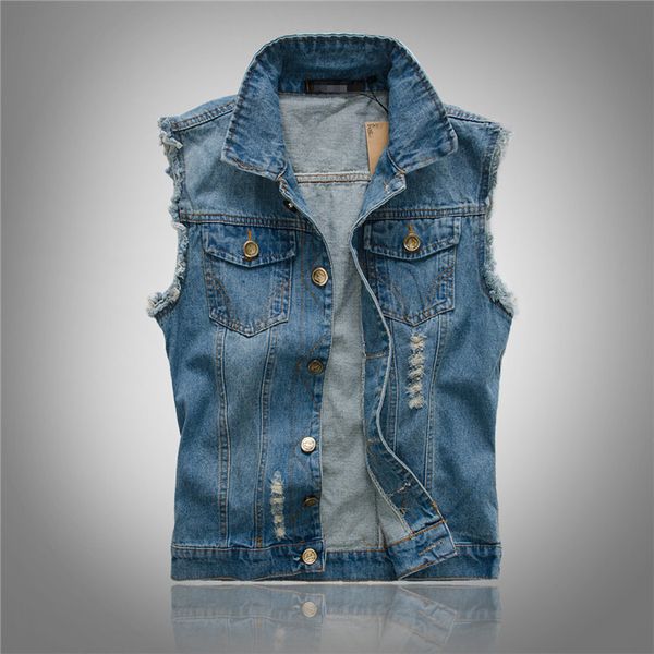 

slim men's denim vest male light color vest button, Black;white