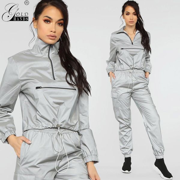 

gold hands reflective jacket women elastic waist strap short waterproof windbreaker coat women casual jackets hip hop feminina, Black;brown