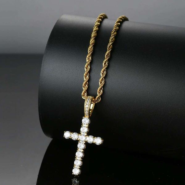 

iced out cross pendant necklaces for men women luxury designer christian pendants 18k gold plated zircons gold chain necklace jewelry gift, Silver