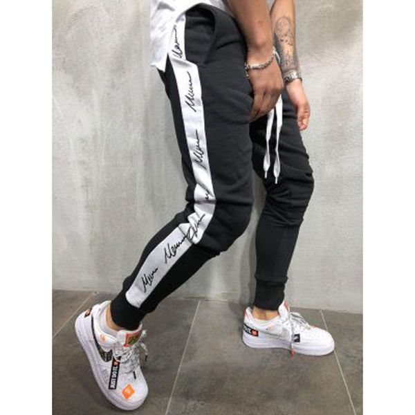 

letter printed loose sport pants men jogging pants gym hombre mens sportswear pocket running pant joggers men sport sweatpants, Black;blue