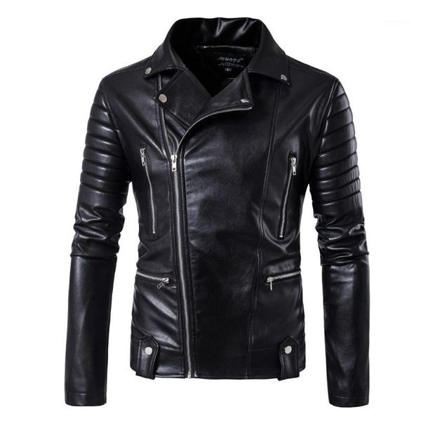 

hd-dst 2017 men's locomotive leather jacket fashion casual multi-zipper design leather jacket1, Black