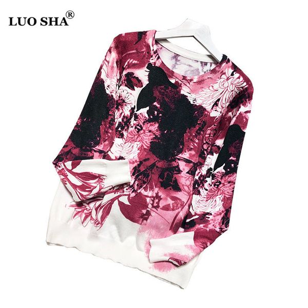 

luosha european style women autumn winter knitted bottom pullovers and sweater women print flower femme jumper female pull femme, White;black