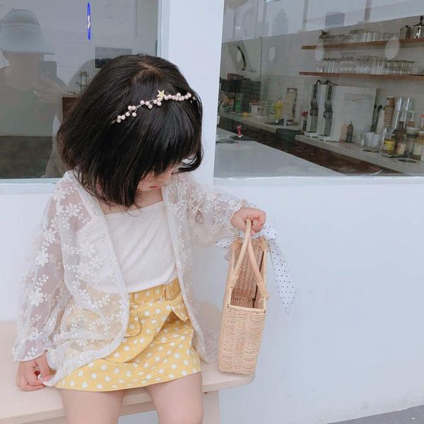 

2020 summer new arrival girls fashion lace floral coat kids sun-protective clothing girl coats, Blue;gray