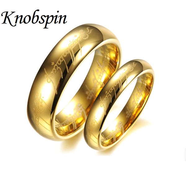 

gold color tungsten wedding bands for couples hobbit rings women and men fine jewelry us size 5 to15 one ring of power, Golden;silver