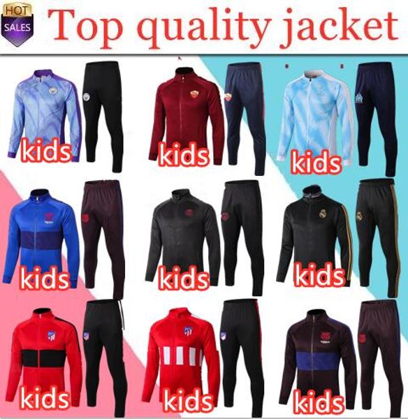 

2019 real madrid детская куртка спортивный костюм 19 20 детская длинная молния chandal marseille boys футбольная куртка, Black