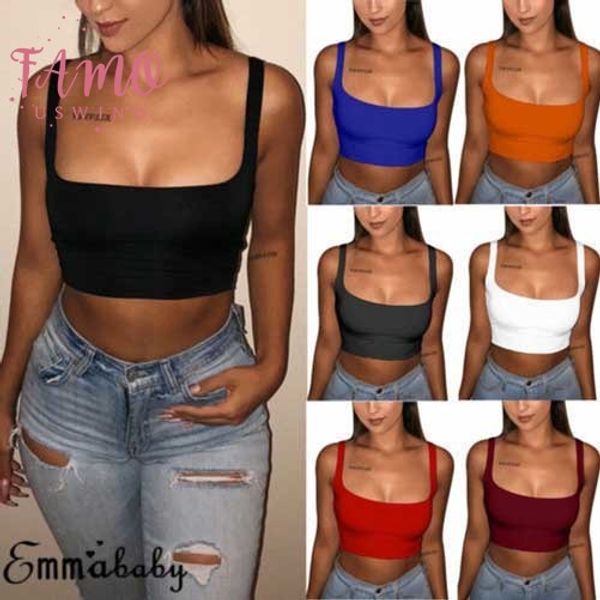 

women tank vest crop summer beach sleeveless strappy solid candy colors vest sports underwear tank top, White