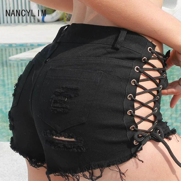 

new summer denim shorts pants european and american ultra-short nightclub women's wear high waist hole jeans shorts, Blue