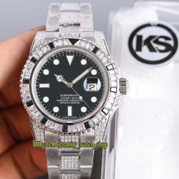 

ks set in drill sub customized version 116610ln-97200 114060 eta 2836 automatic black dial mens watch steel diamond strap designer watches, Slivery;brown