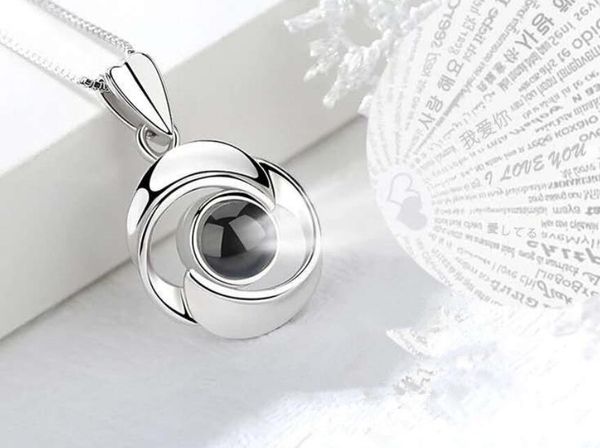 

s925 sterling silver 100 languages i love you projection pendant necklace romantic love memory wedding necklace, Golden;silver