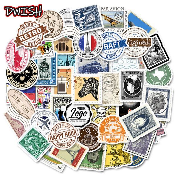 

50pcs pack waterproof pvc retro stamps children stickers skateboard suitcase er guitar graffiti sticker kids classic toy