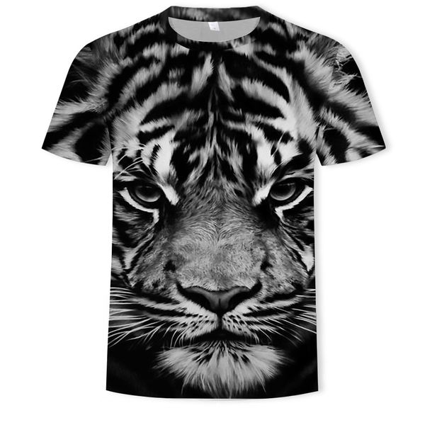 

mens designer summer round collar short sleeve tiger 3d digital printing t-shirt trend, White;black