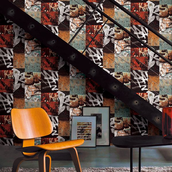 

3d vintage personality street graffiti pattern wallpaper bar pot restaurant background wall barbecue shop fashion wallpaper