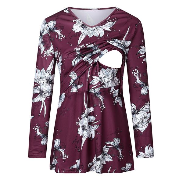 

autumn women pregnant nursing maternity o-neck long sleeve printed floral casual pregnancy blouse blusas plus size#g4, White