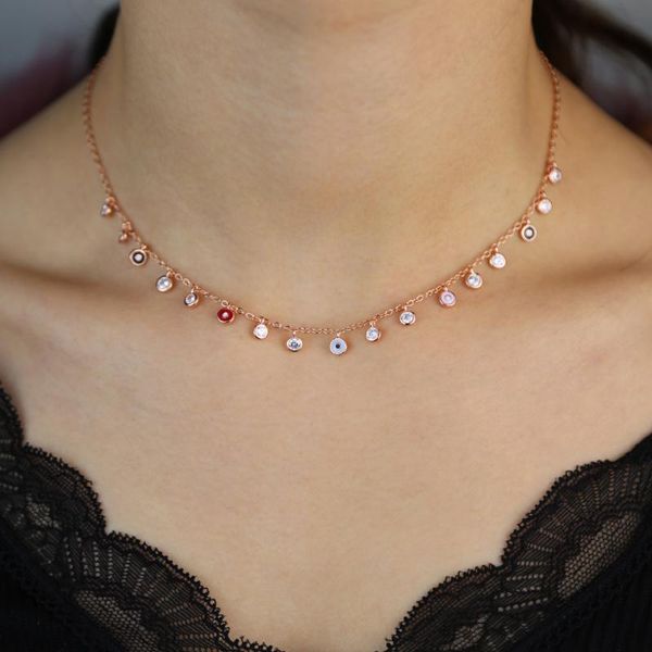 

fashion trendy fine jewelry rose gold color drop cz station choker mini charm cute simple necklace for women girl wedding gift, Golden;silver