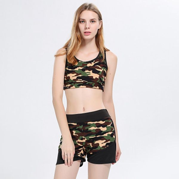 

womens casual clothing suits 2 piece set camouflage vest exposed navel sports shorts suit casual yoga wear fashion sport suit sale, Gray