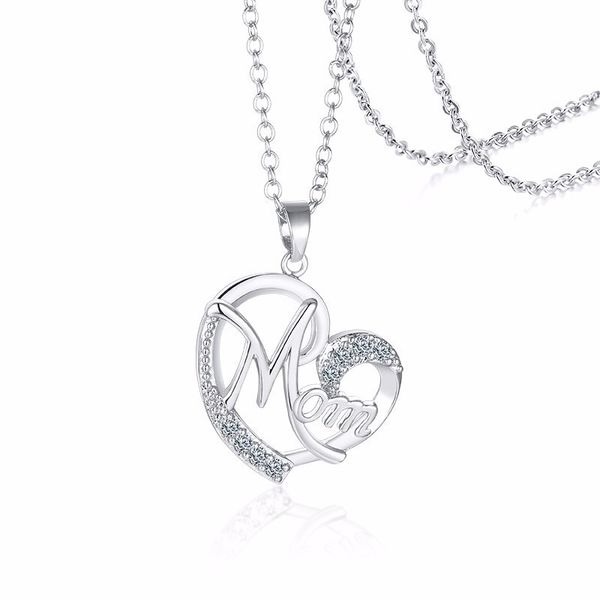 

silverly brass cubic zirconia mom heart pendant necklace for women mothers day gift, Silver