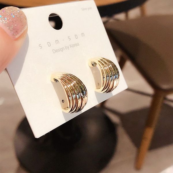 

high-end trendy design c shaped statement earrings gold color metal stud earrings women jewelry, Golden;silver