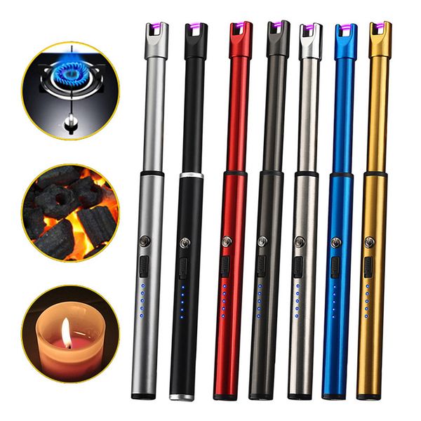 

usb rechargeable arc lighters gift windproof electric metal shell gas lighter kitchen outdoor barbecue camping fire