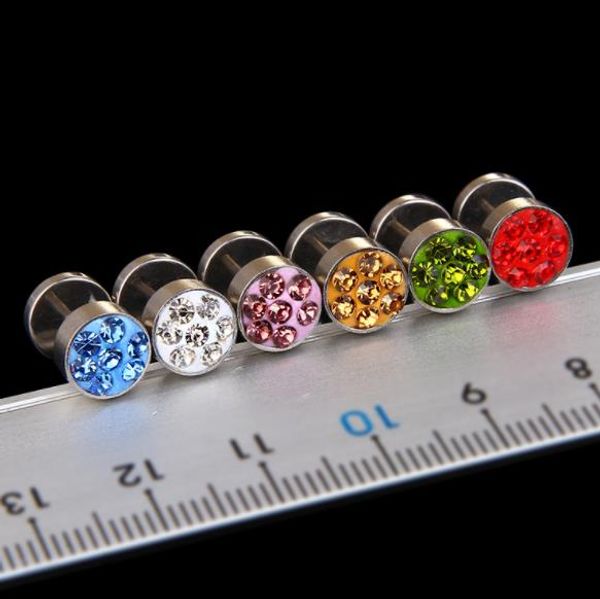 

1pcs punk double sided round titanium steel colorful earrings 8mm antiallergic for men women fake ear plugs gothic barbell stud earring, Golden;silver