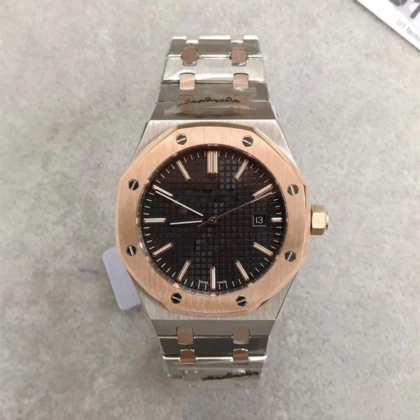 

u1 factory men's watch royal oak 15400 series 42mm black dial automatic mechanical men watches wristwatch stainless steel, Slivery;brown