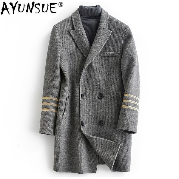 

ayunsue real wool coat 2018 autumn winter jacket men double-side woolen coats mens streetwear overcoat abrigo hombre my1433, Black