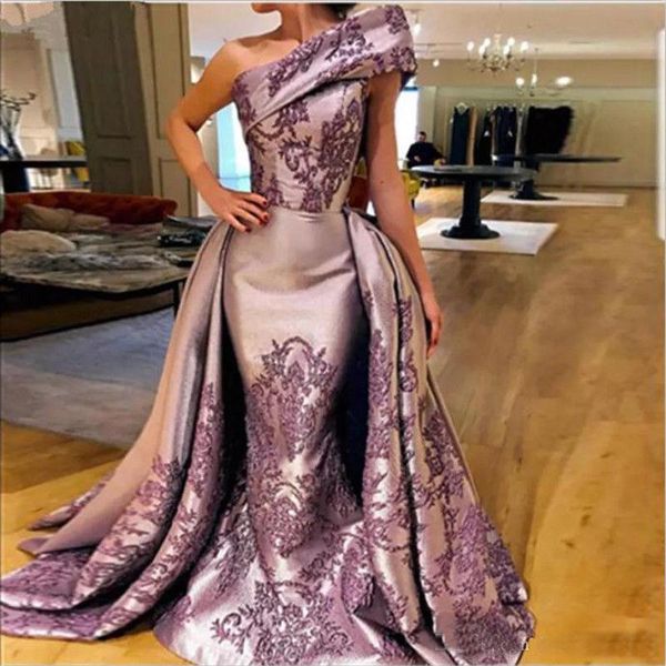 

Gorgeous Satin Mermaid Prom Dresses One Shoulder Celebrity Party Evening Dresses Sweep Train Custom Size Party Evening Wear