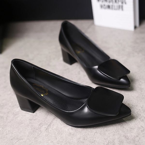 

spring and winter solid color women shoes increased 3cm work shoes red pointed thick with high heels shoes cs05, Black