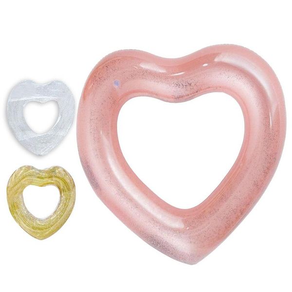 

inflatable swim ring heart-shaped swimming ring thickened pvc sequins floating row water toys lifebuoy