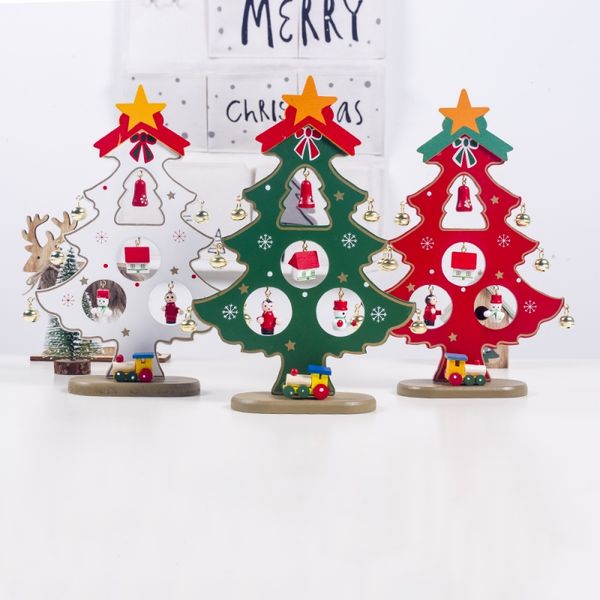 

wooden christmas tree deskdecoration with 11 miniature christmas ornaments festival children gift decoration