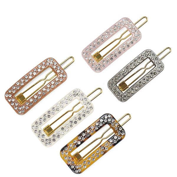 

european and usa selling fashion rectangle hairpins luxury designer hair clips crystal side hair clips, Black;brown
