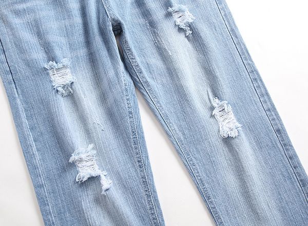 

mens fashion jeans light blue hole summere button straight new designer homme clothing casual apparel