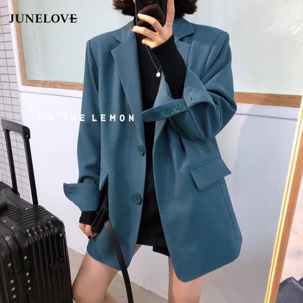 

junelove spring women formal turn down collar long sleeve office work style blazer feminino loose single breast coat outwears, White;black