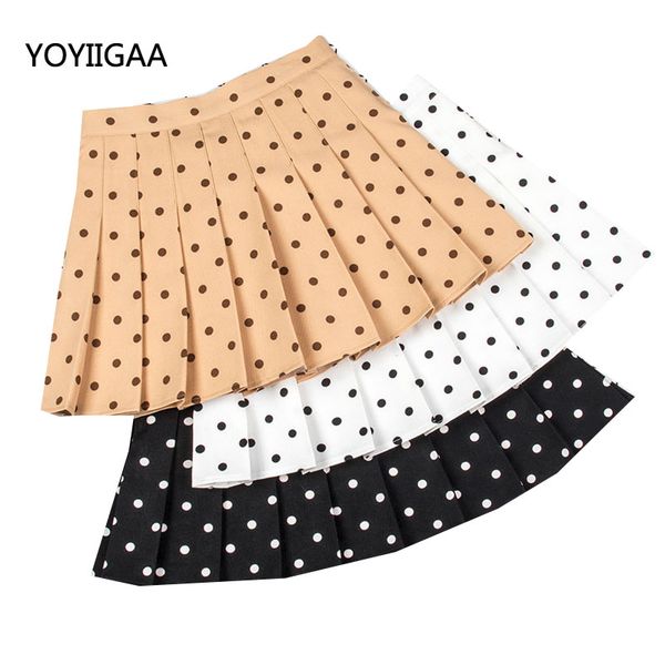 

polka dot women skirts high waist pleated mini skirt zipper a-line girls skirts fashion ladies skirt casual style women clothing, Black
