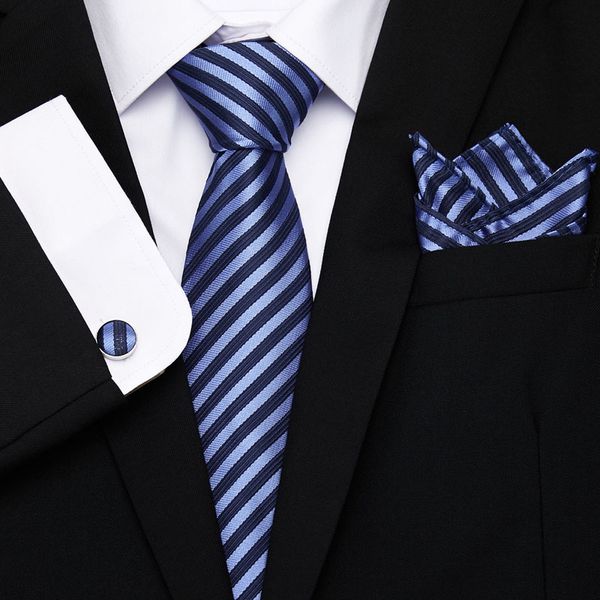

2019 new fashion men's neck tie set silk necktie & handkerchiefs sets plaid paisley 8cm width ties for wedding party, Blue;white