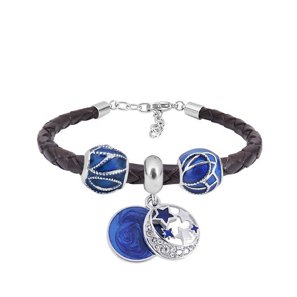 

peculiar blue jewerly pendant bangle stainless steel bracelet leather chain fashion jewelry for men and women christmas gifts, Black