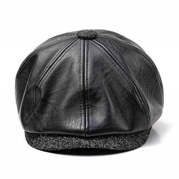 

autumn berets caps winter warm hats for man grandpa pu material, Blue;gray
