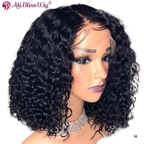 

13x6 lace front wigs curly lace front human hair wigs with baby hair remy short bob for women bob wig 150%, Black;brown