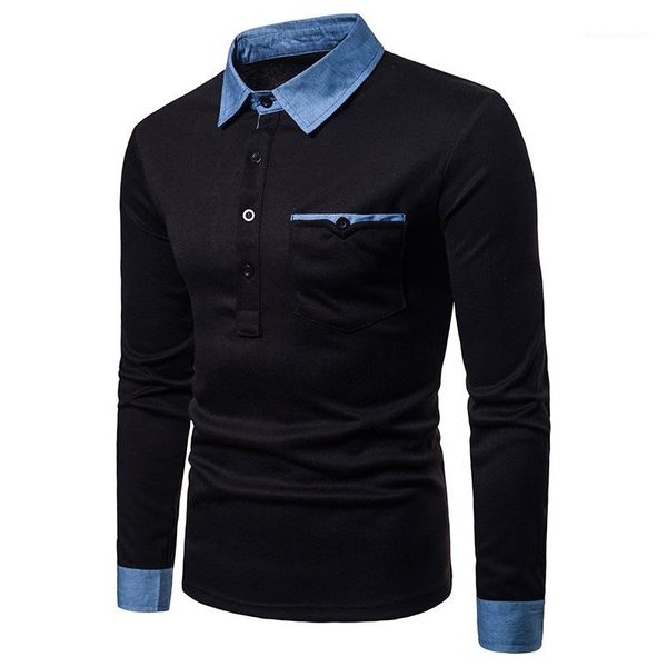 

designer polos denim collar long sleeve casual fashion tshirt breathable male clothing mens 2020 luxury, White;black
