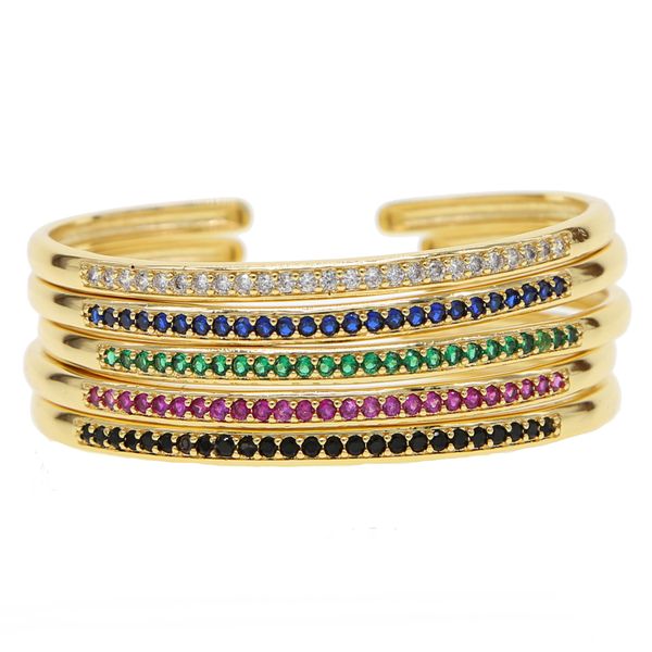 

inner diamater 58-60 open adjust bangle bracelet cz paved circle band classic colorful birthstone gold plated women bracelets, Golden;silver