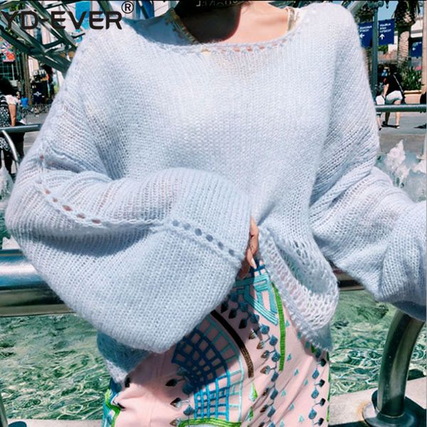 

autumn winter fashion loose knitted sweater lazy light blue mink cashmere soft warm pullovers casual long sleeve jumper, White;black