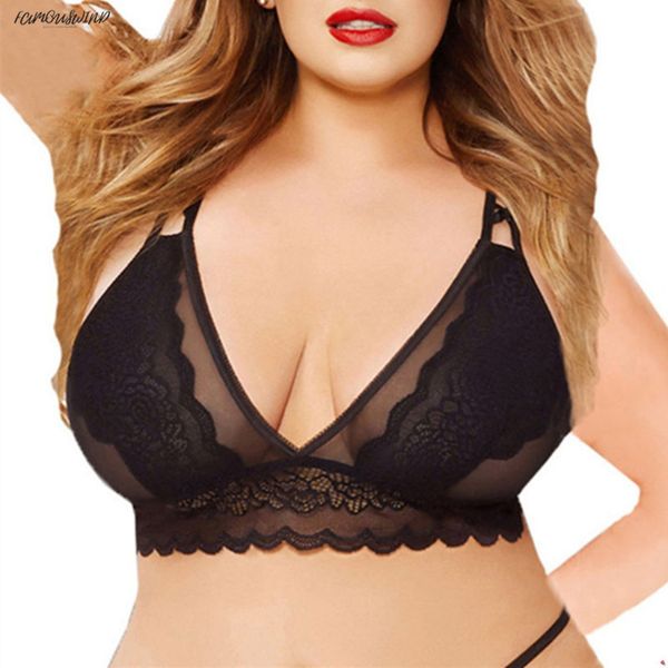 

big xxxl/4xl/5xl plus size lingerie lace bras women transparent underwear lace lace for floral seamless push up bralette, Red;black