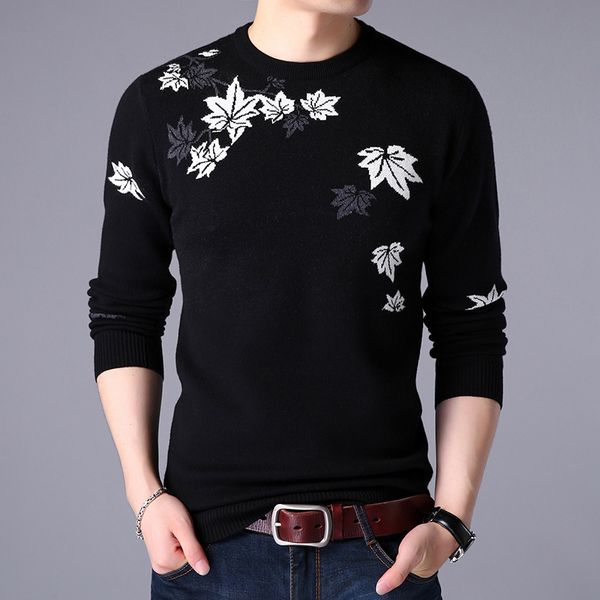 

nianjeep sweater men casual black pullover men autumn round neck patchwork mercerized cotton knitted flower male sweaters xxxl, White;black