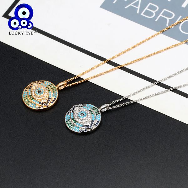 

lucky eye colorful zircon evil eye necklace gold silver color chain round pendant necklace jewelry gifts for women female ey6694